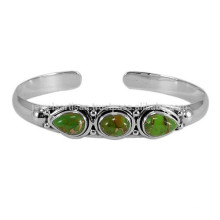 Green Copper Turquoise Natural Gemstone & 925 Sterling Silver Bezel Set Bangle Jewelry